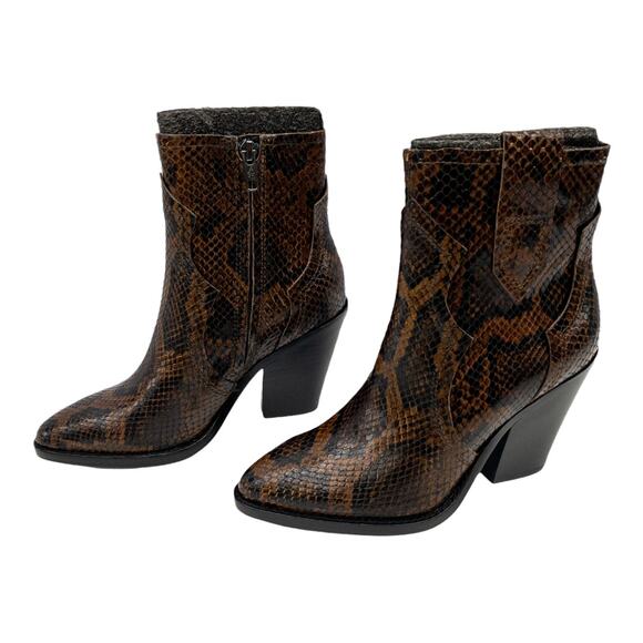 Ash Brown Snake Python Esquire Pointed Toe Leather Block Heel Calf Boots 36 US 5 - Picture 4 of 16